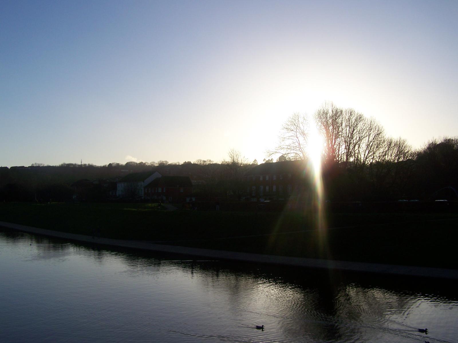 The River Exe glowing at sunrise in Exeter